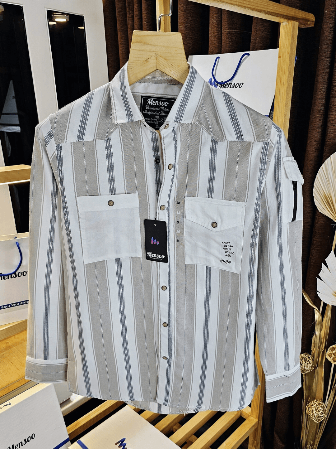 Stripe Double Pocket Shirt Grey