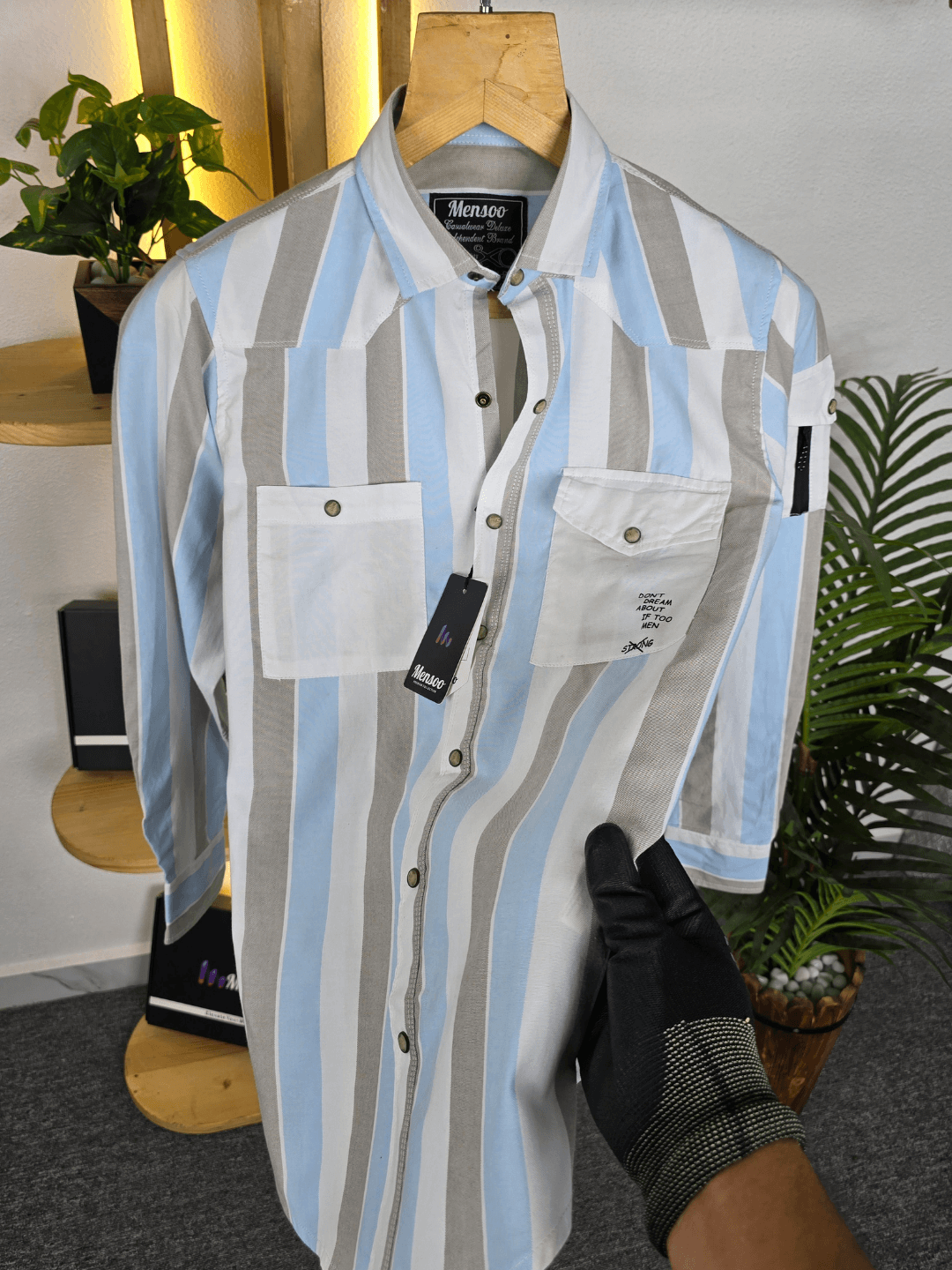 Stripe Double Pocket Shirt Sky