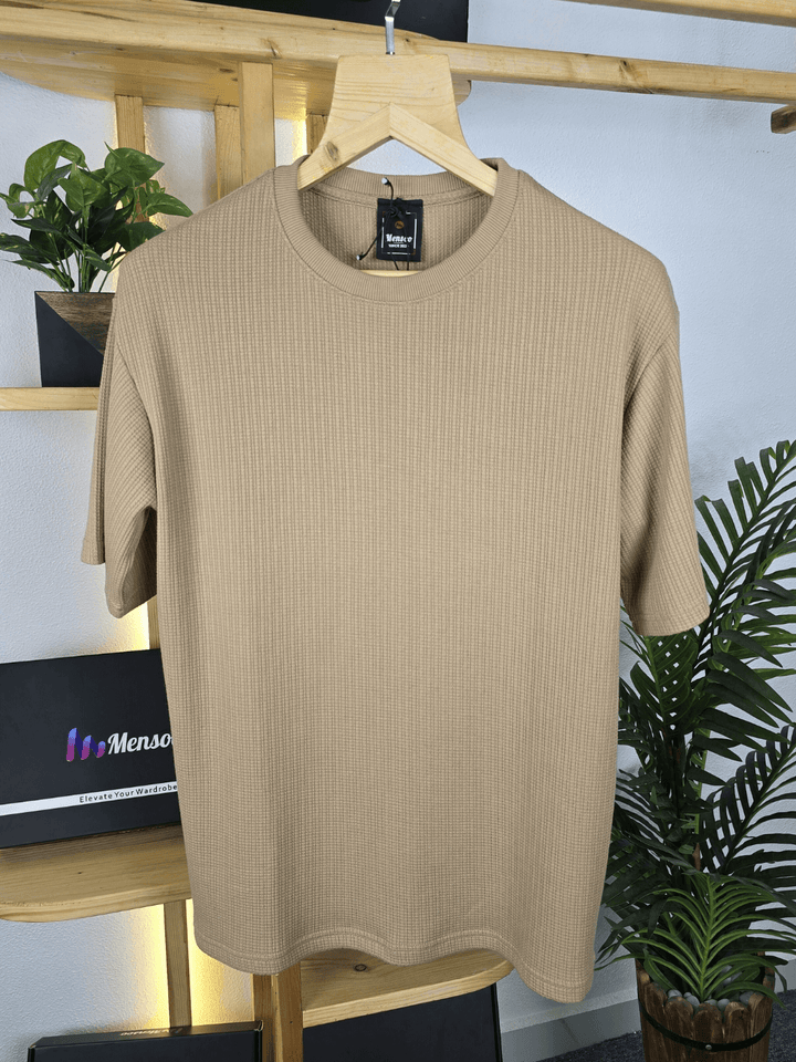 Mensoo Waffle Round Neck T Shirt Biscuit