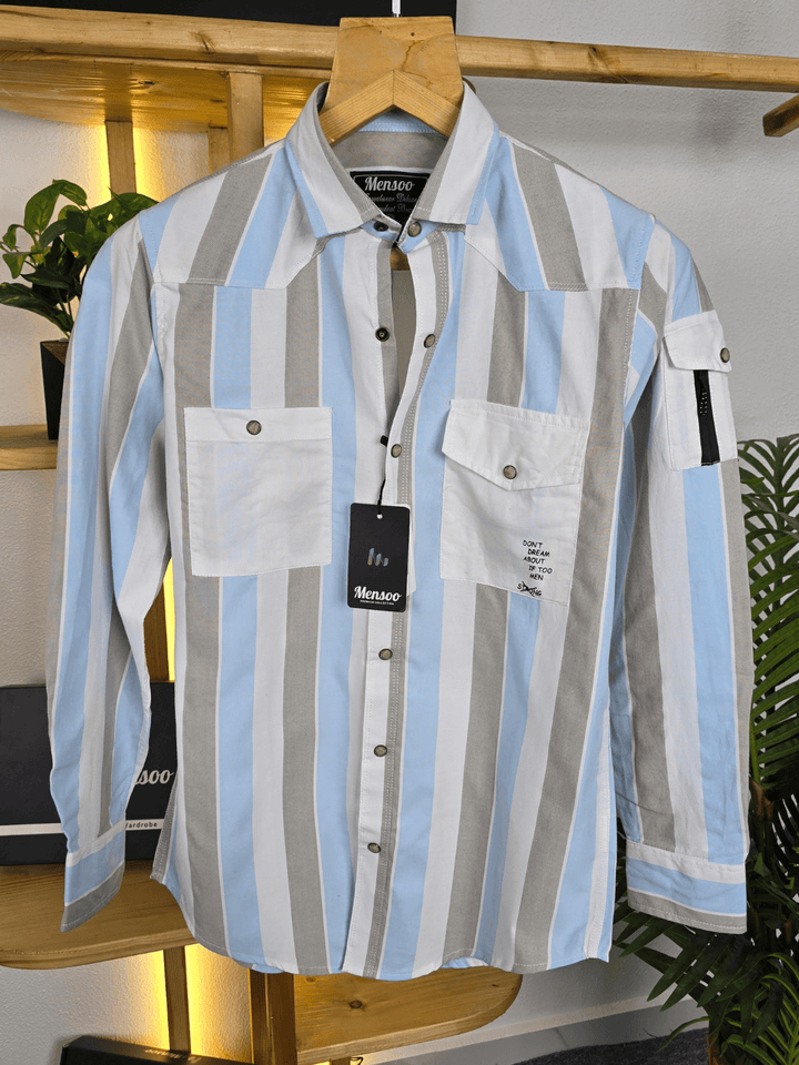 Stripe Double Pocket Shirt Sky