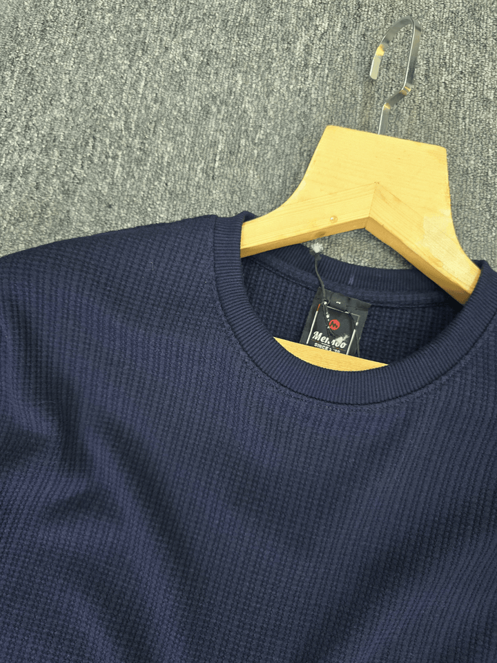 Mensoo Waffle Round Neck T Shirt Navy