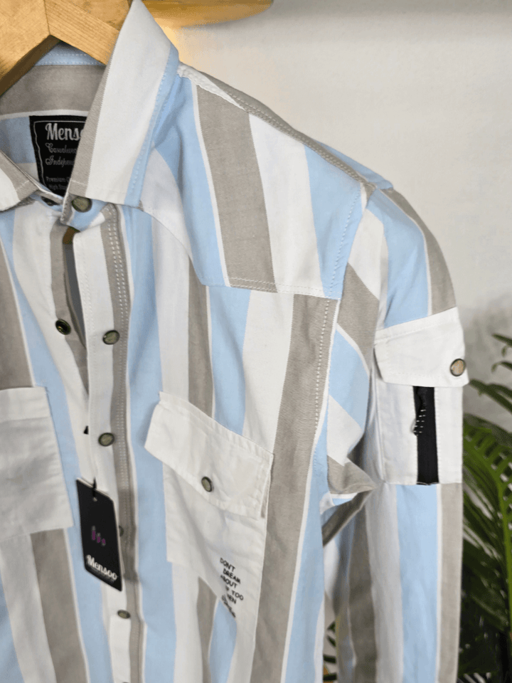 Stripe Double Pocket Shirt Sky