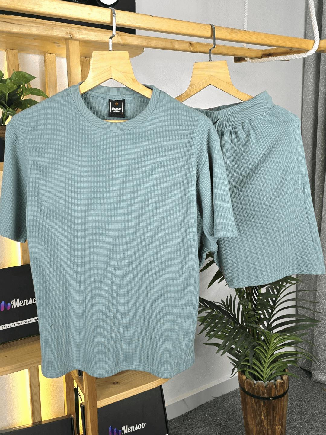 Mensoo Waffle Round Neck Co Set Sea Green