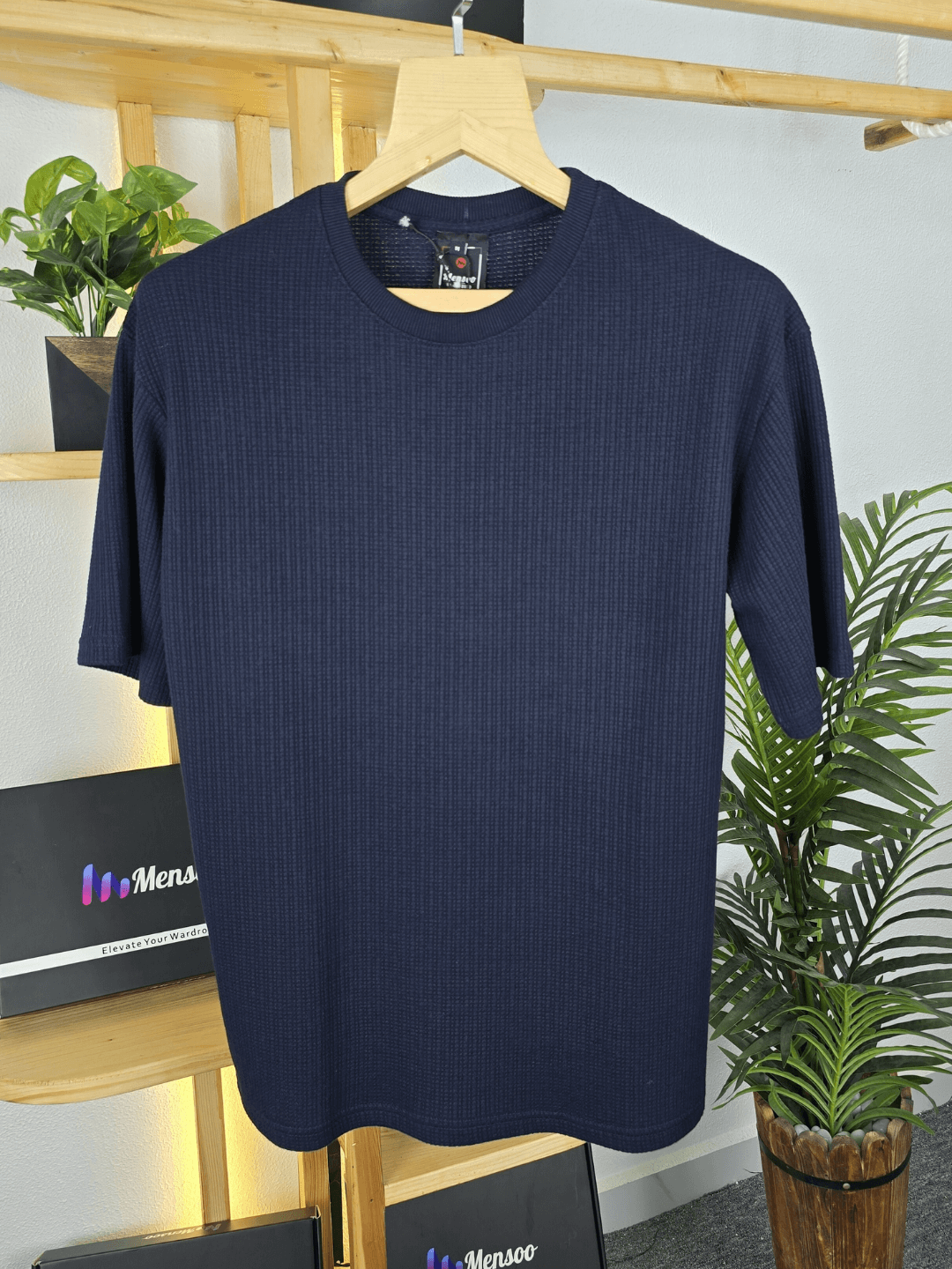 Mensoo Waffle Round Neck T Shirt Navy