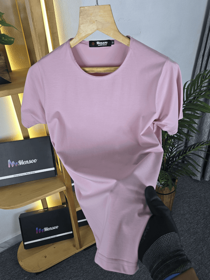 Mensoo Plain Lycra T Shirt Pink