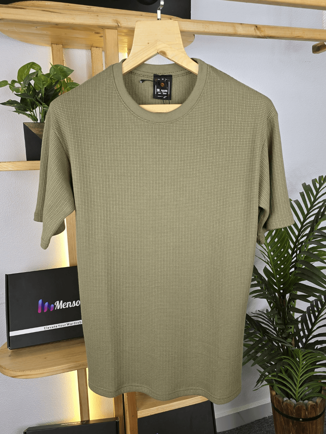 Mensoo Waffle Round Neck T Shirt Green