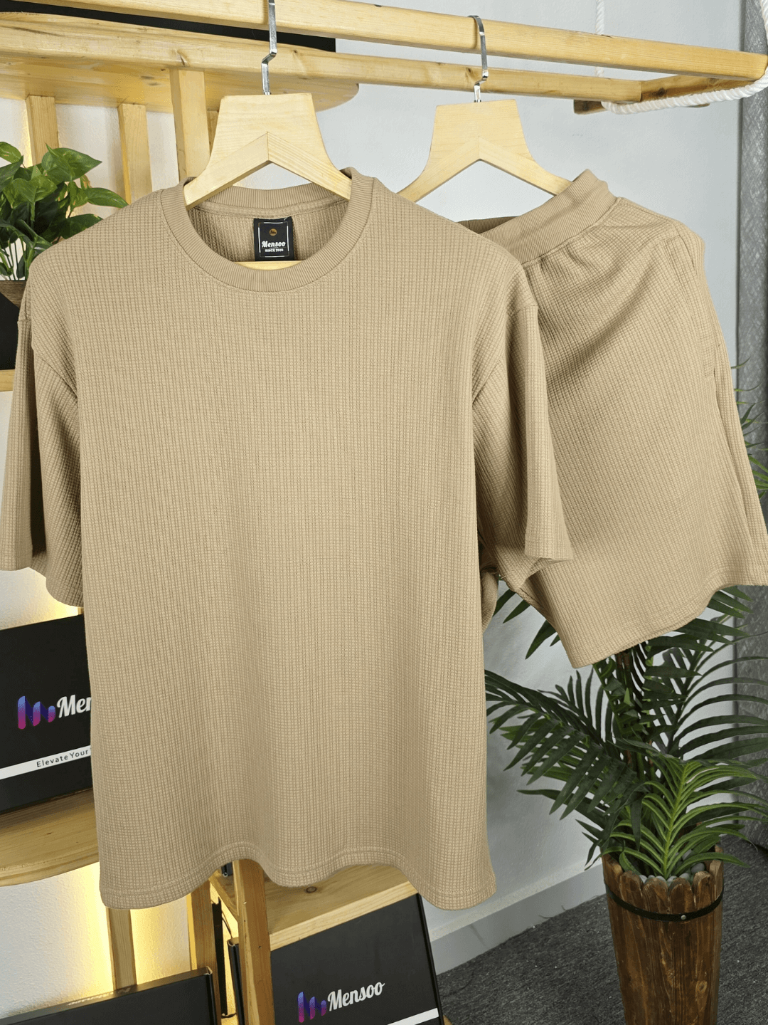 Mensoo Waffle Round Neck Co Set Biscuit