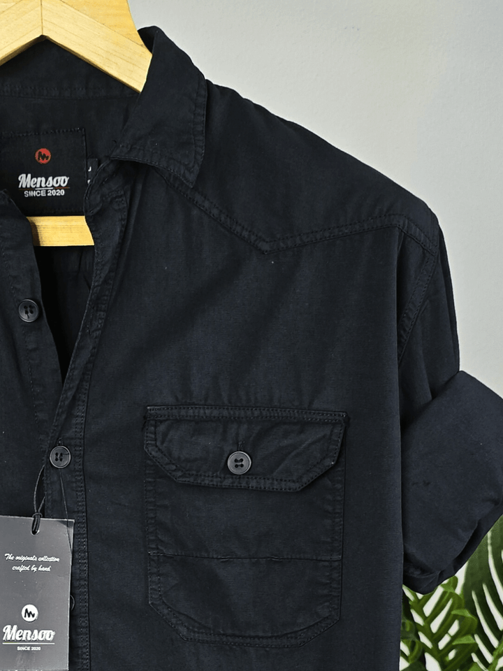 Double Pocket Denim Shirt Black