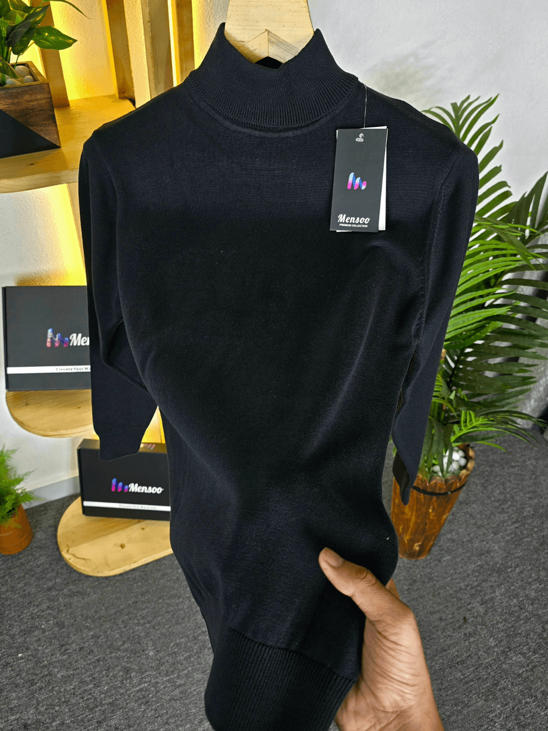 High Neck Full Sleeve T Shirt Black