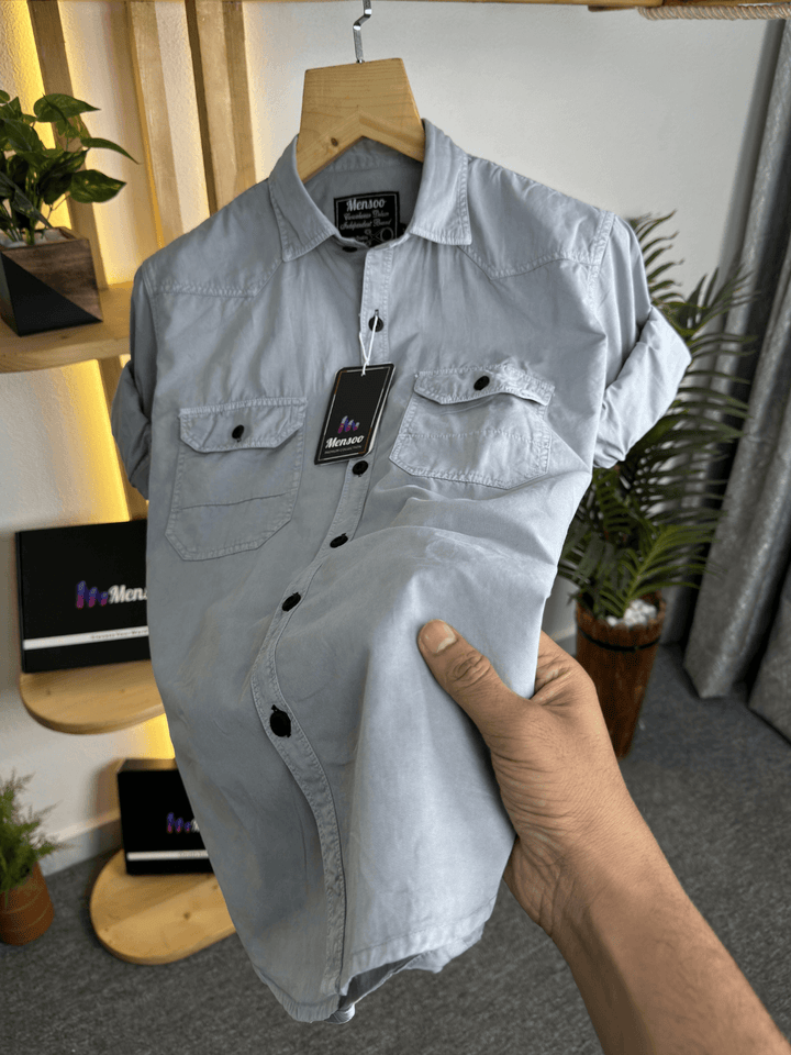 Double Pocket Denim Shirt Silver