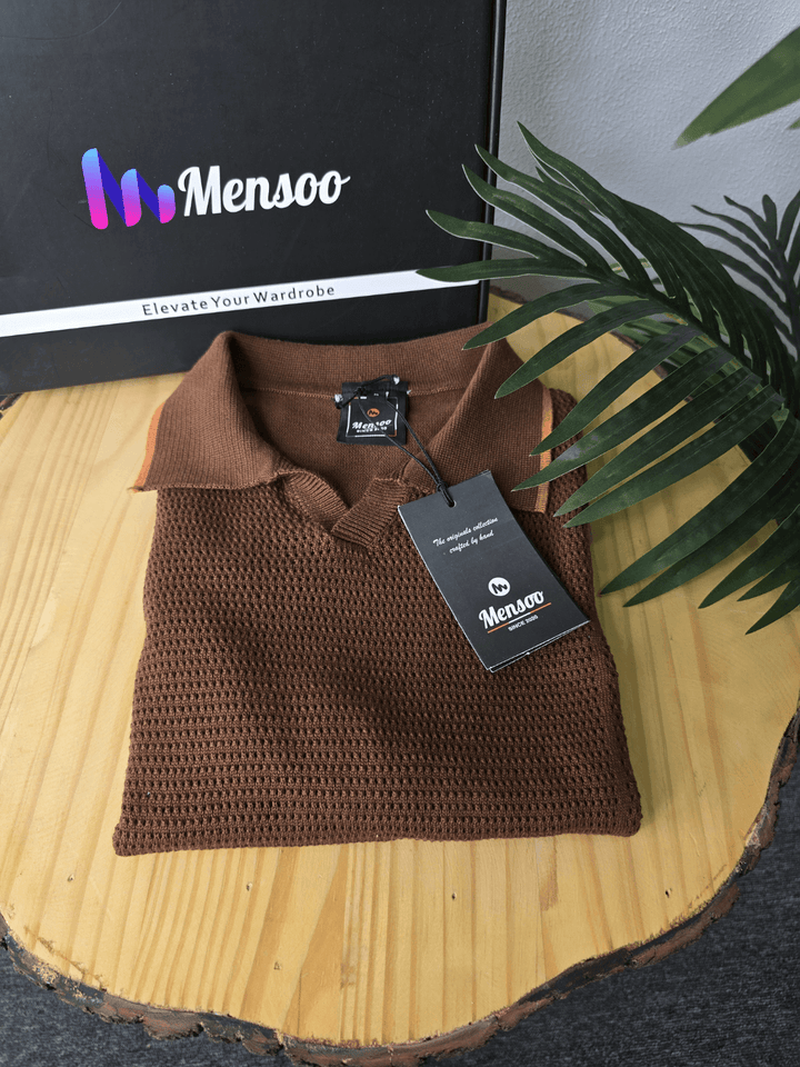 Mensoo Net V Collar T Shirt Coffee