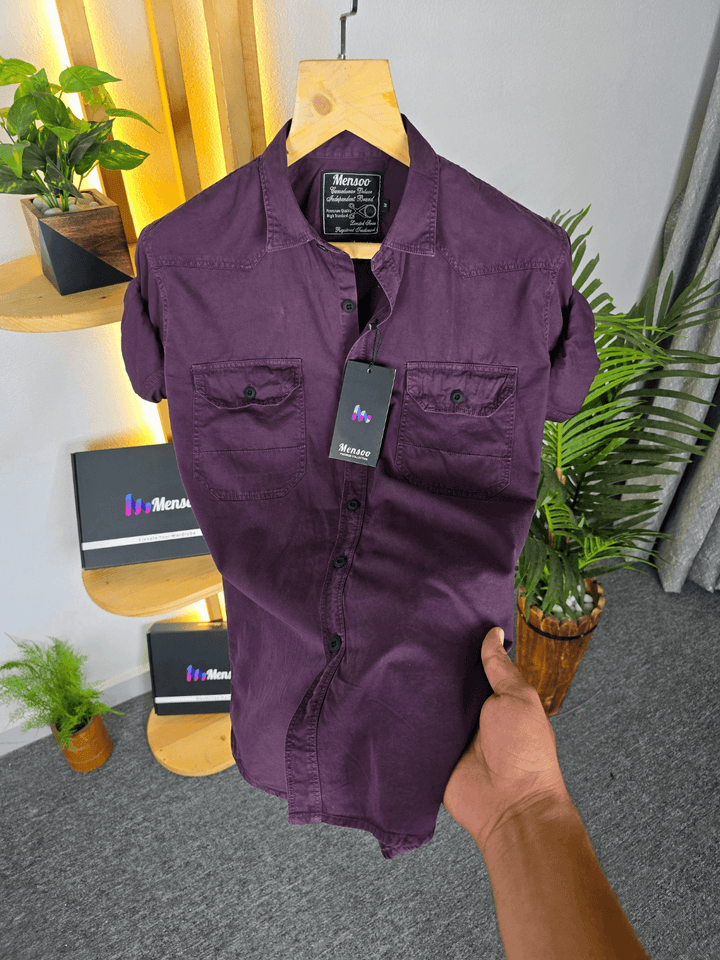 Double Pocket Denim Shirt Wine