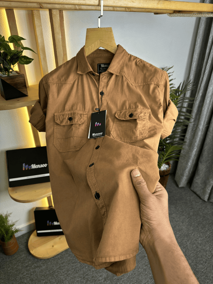 Double Pocket Denim Shirt Coffee