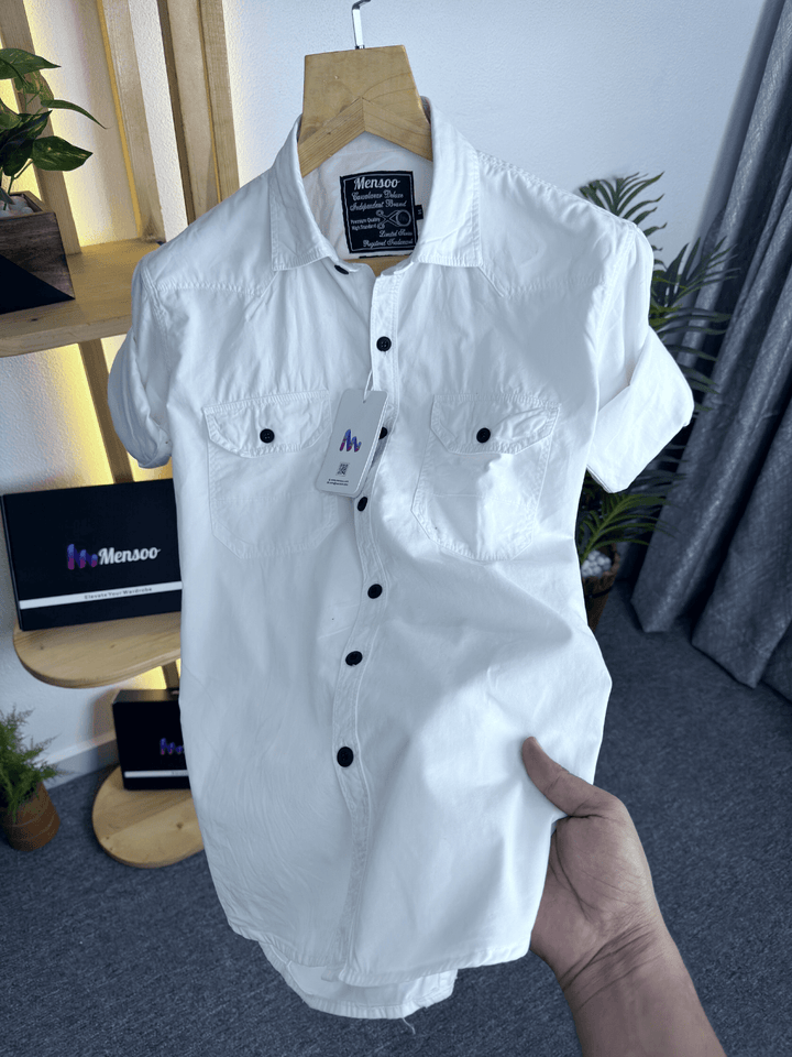 Double Pocket Denim Shirt White