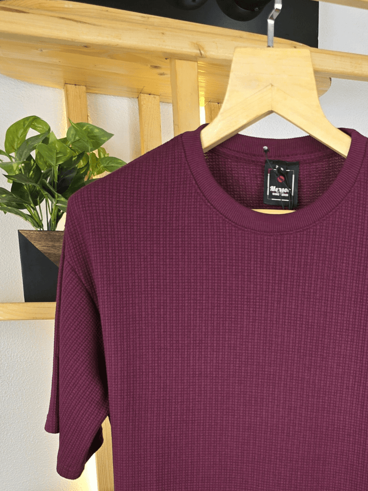 Mensoo Waffle Round Neck T Shirt Wine