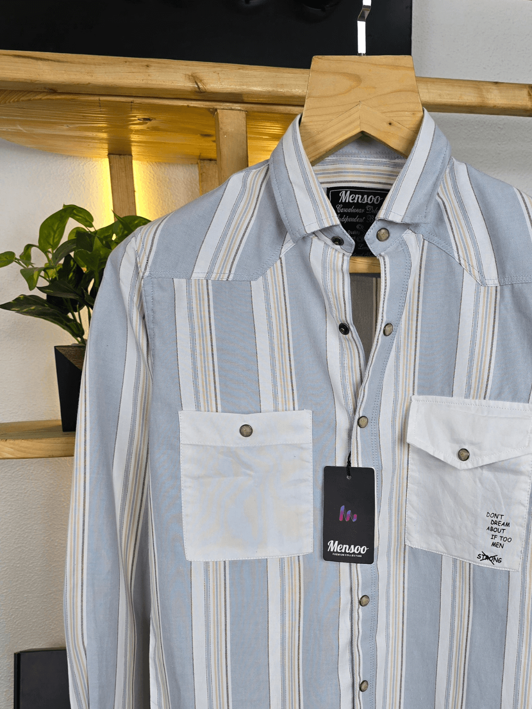 Stripe Double Pocket Shirt L Grey