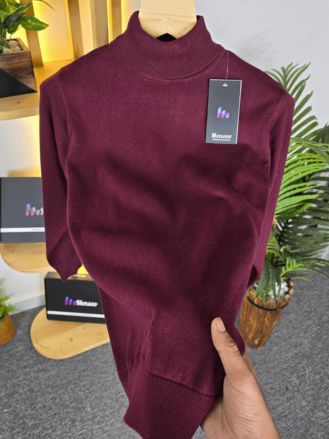 High Neck Full Sleeve T Shirt Wine