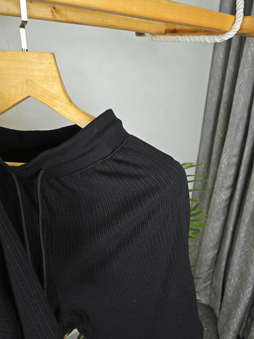 Mensoo Waffle Round Neck Co Set Black