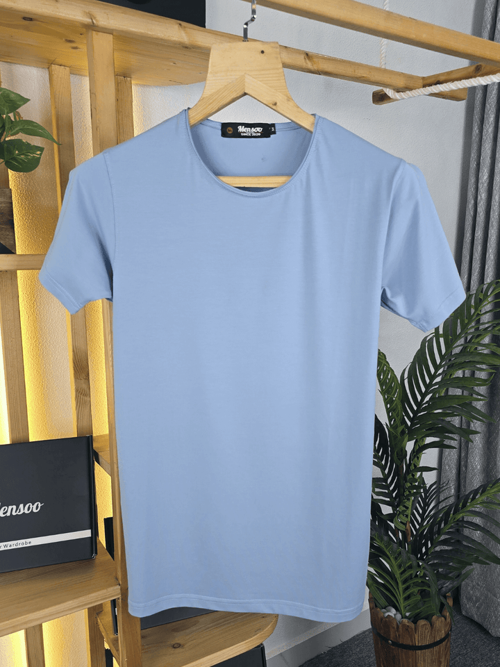 Mensoo Plain Lycra T Shirt Sky