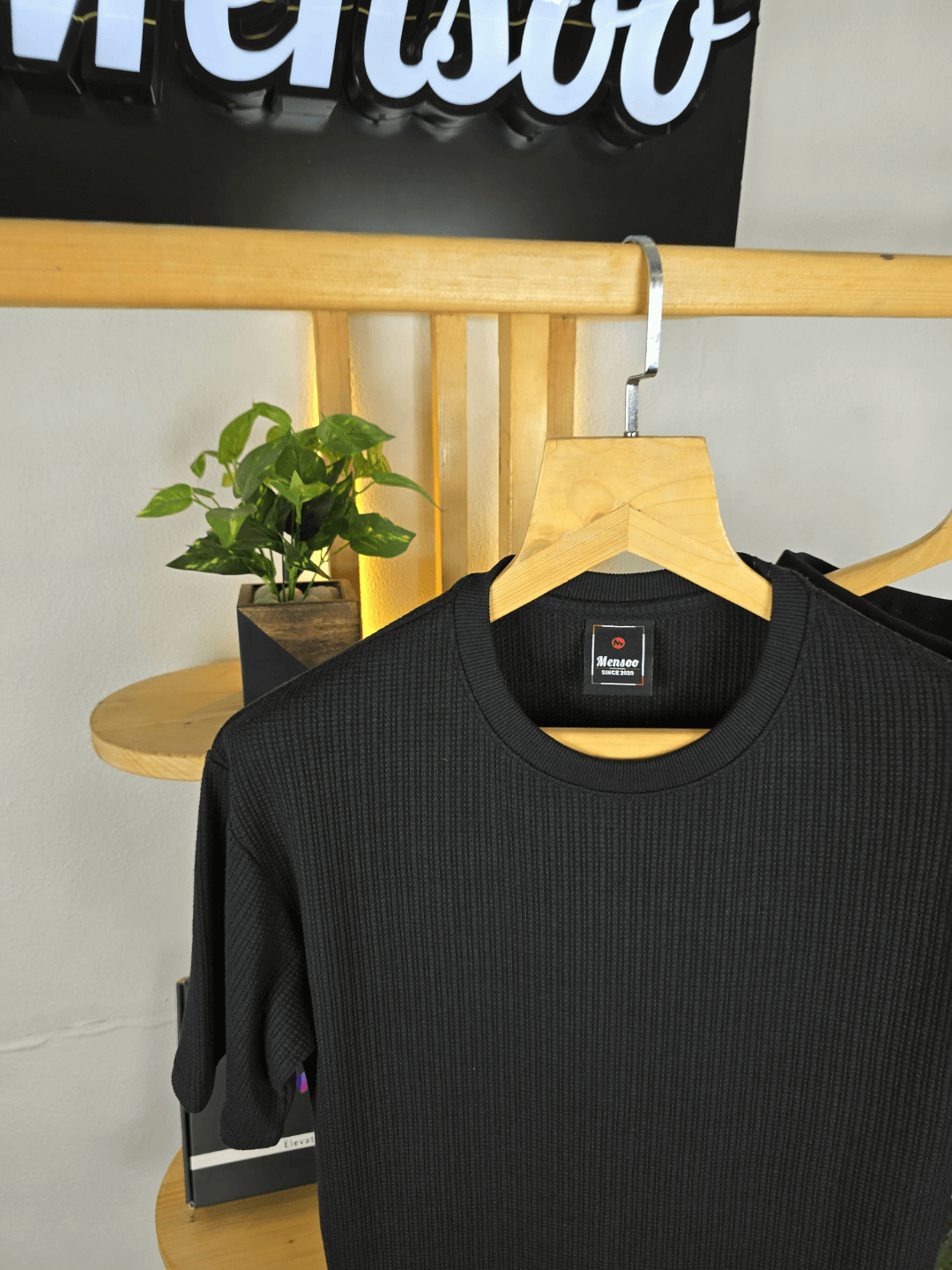 Mensoo Waffle Round Neck Co Set Black