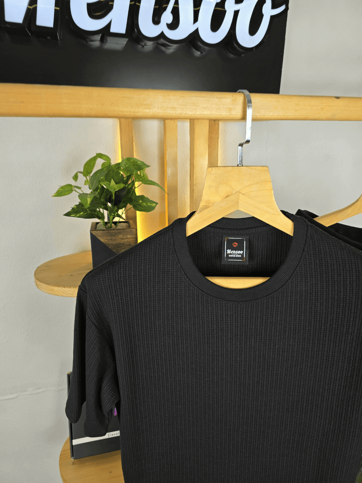 Mensoo Waffle Round Neck Co Set Black