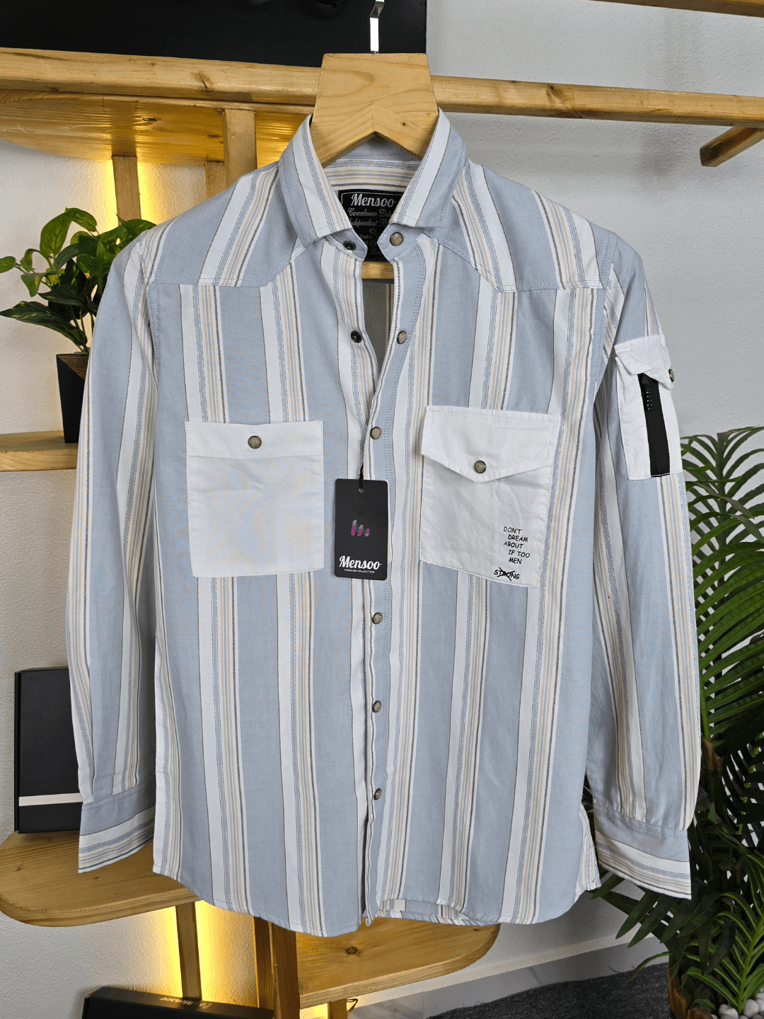 Stripe Double Pocket Shirt L Grey