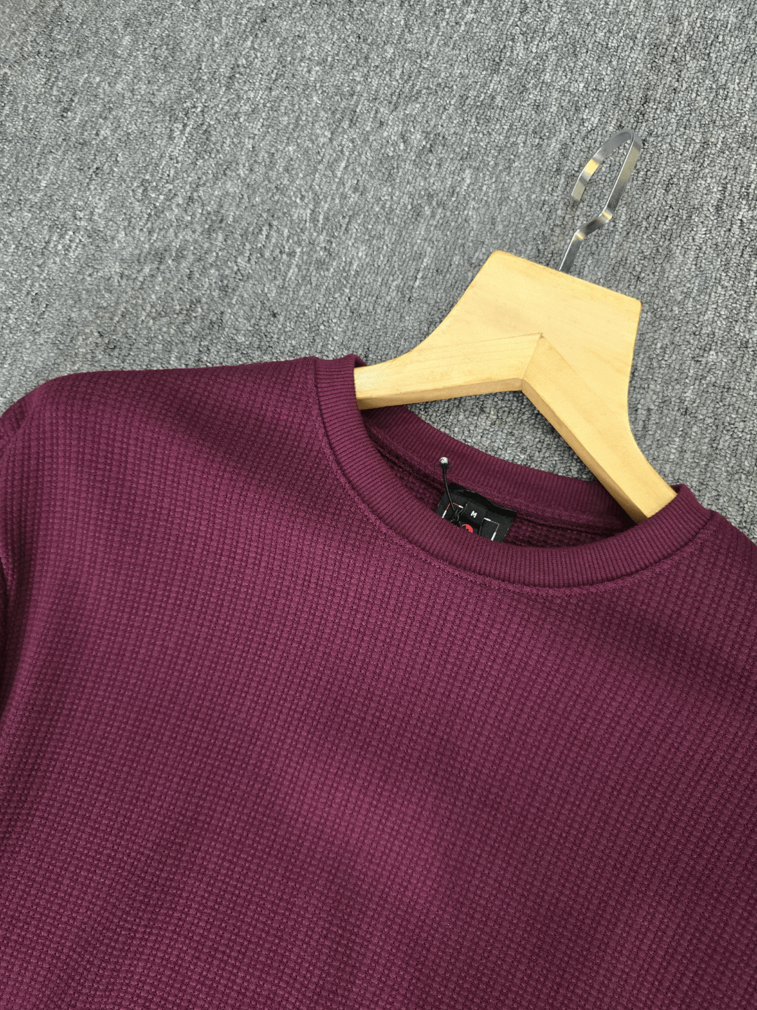 Mensoo Waffle Round Neck T Shirt Wine