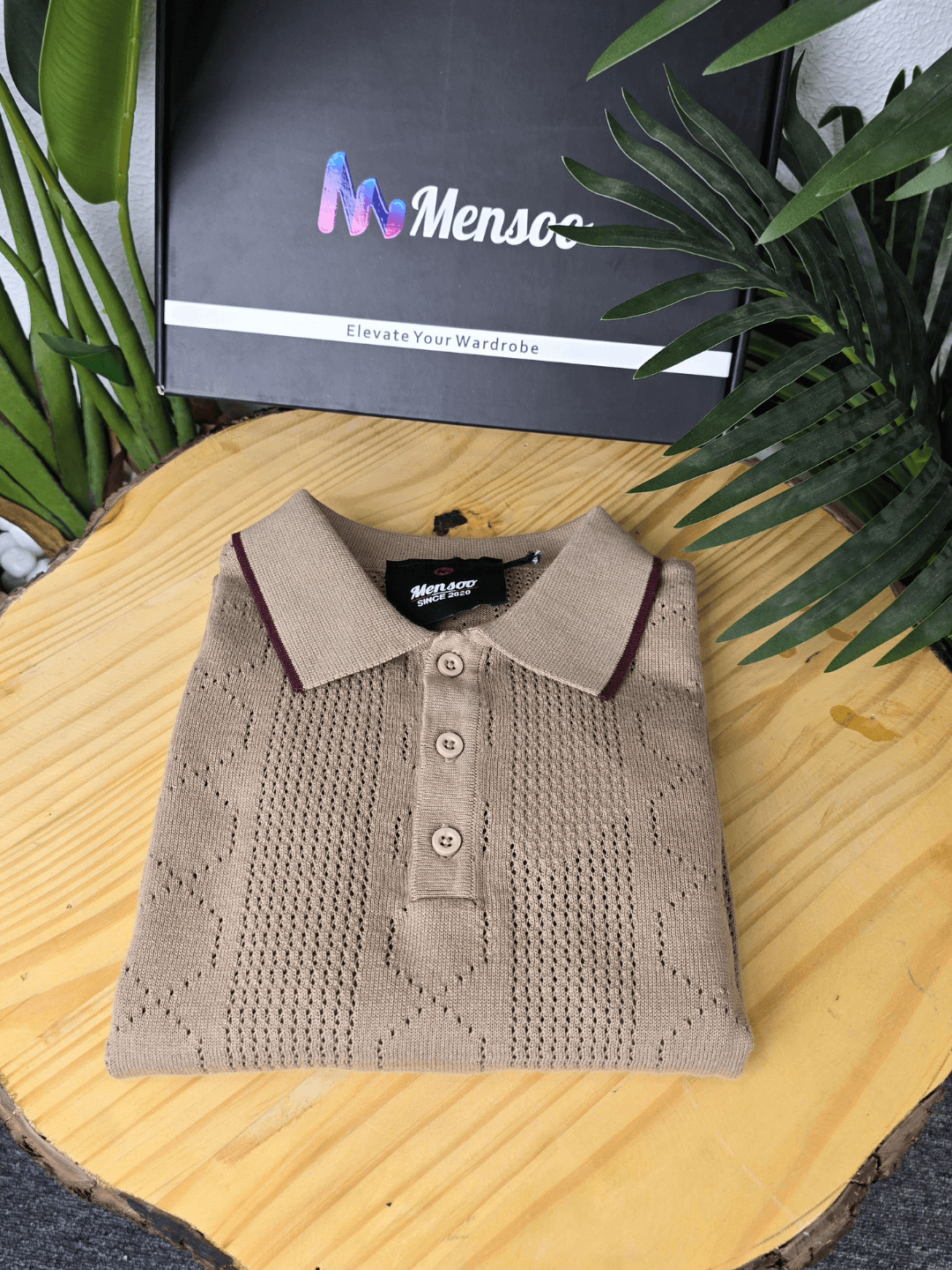 Mensoo Infinite Knit Button T Shirt Cream