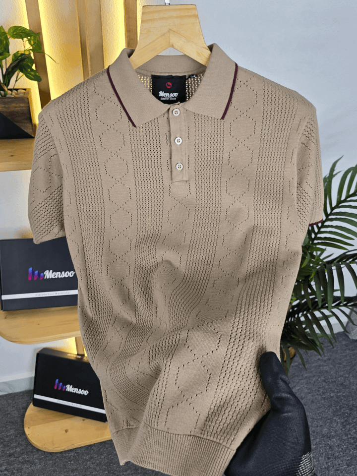 Mensoo Infinite Knit Button T Shirt Cream