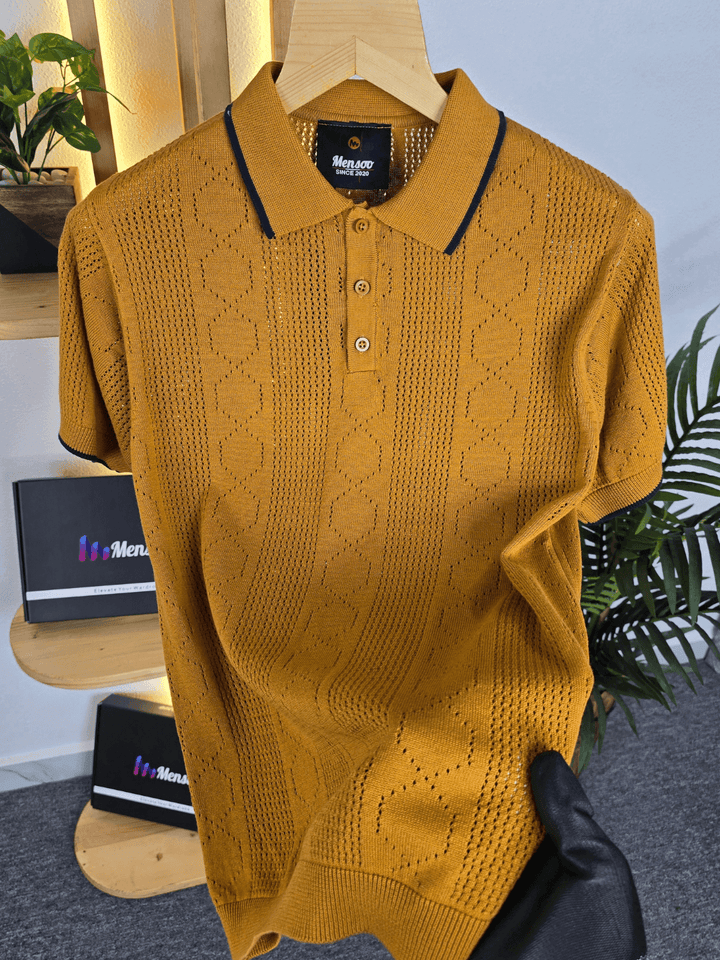 Mensoo Infinite Knit Button T Shirt Mustard