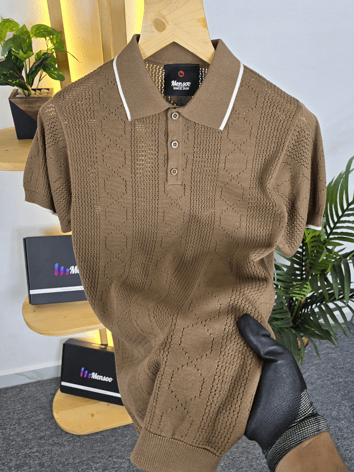 Mensoo Infinite Knit Button T Shirt Khakhi