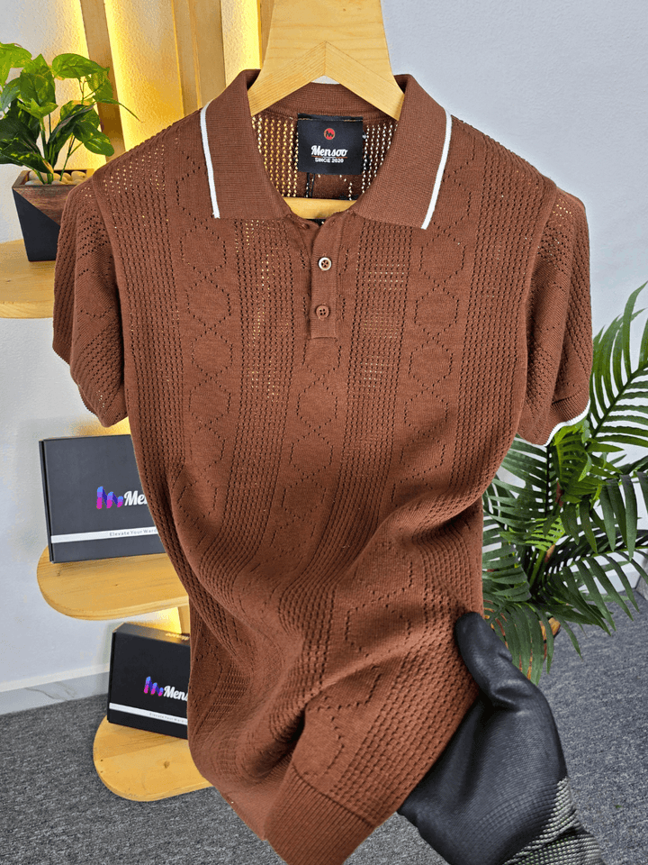 Mensoo Infinite Knit Button T Shirt Brown