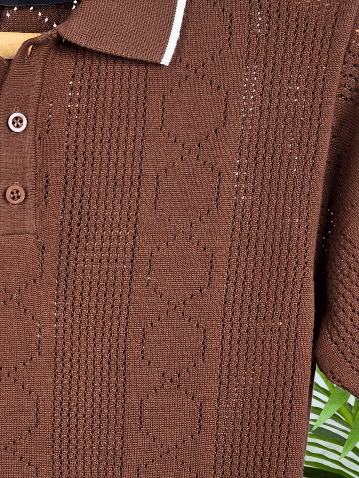 Mensoo Infinite Knit Button T Shirt Brown