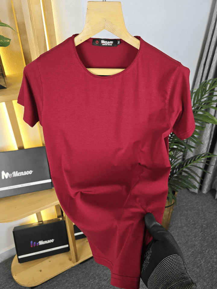 Mensoo Plain Lycra T Shirt Maroon