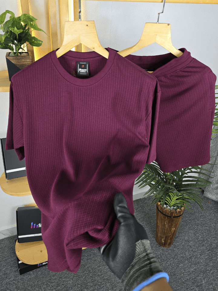 Mensoo Waffle Round Neck Co Set Wine