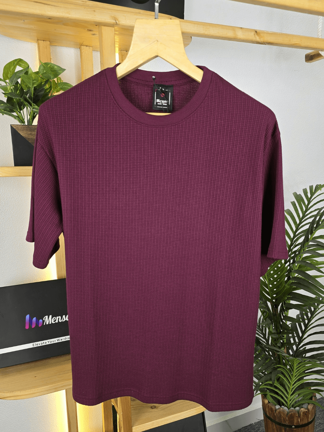 Mensoo Waffle Round Neck T Shirt Wine