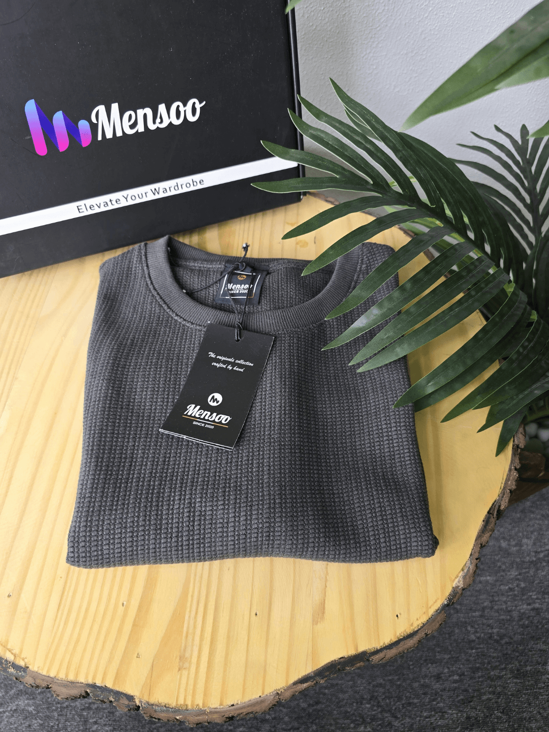 Mensoo Waffle Round Neck T Shirt Dark Grey