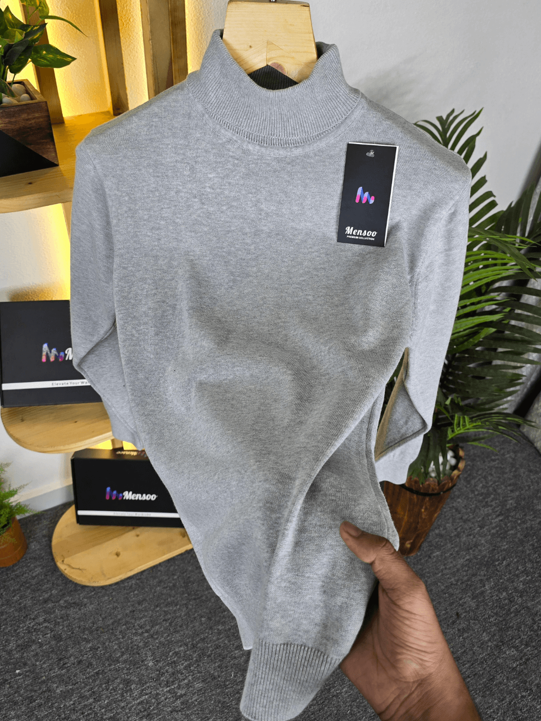 High Neck Full Sleeve T Shirt Silver