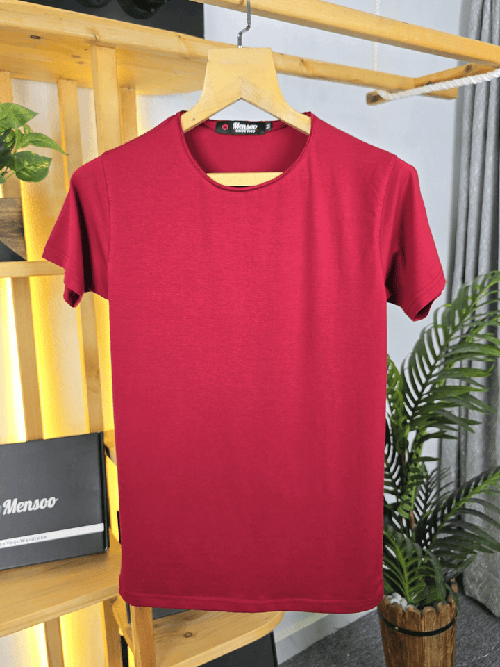 Mensoo Plain Lycra T Shirt Maroon