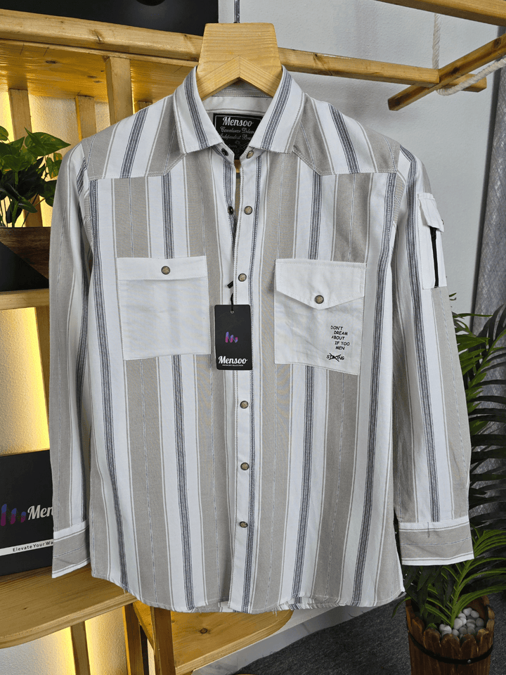 Stripe Double Pocket Shirt Grey