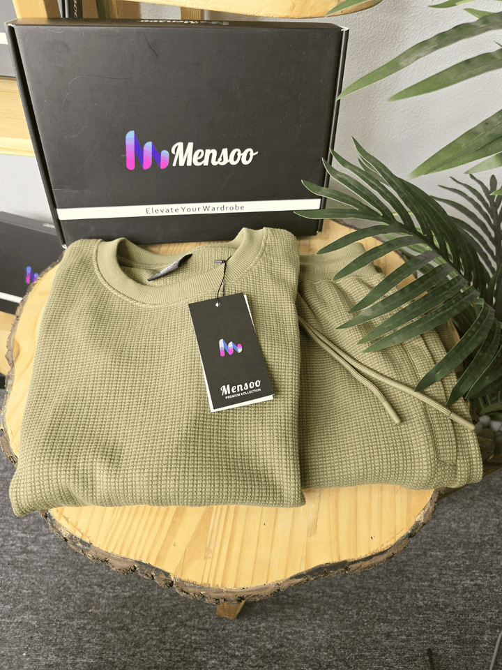 Mensoo Waffle Round Neck Co Set Pista