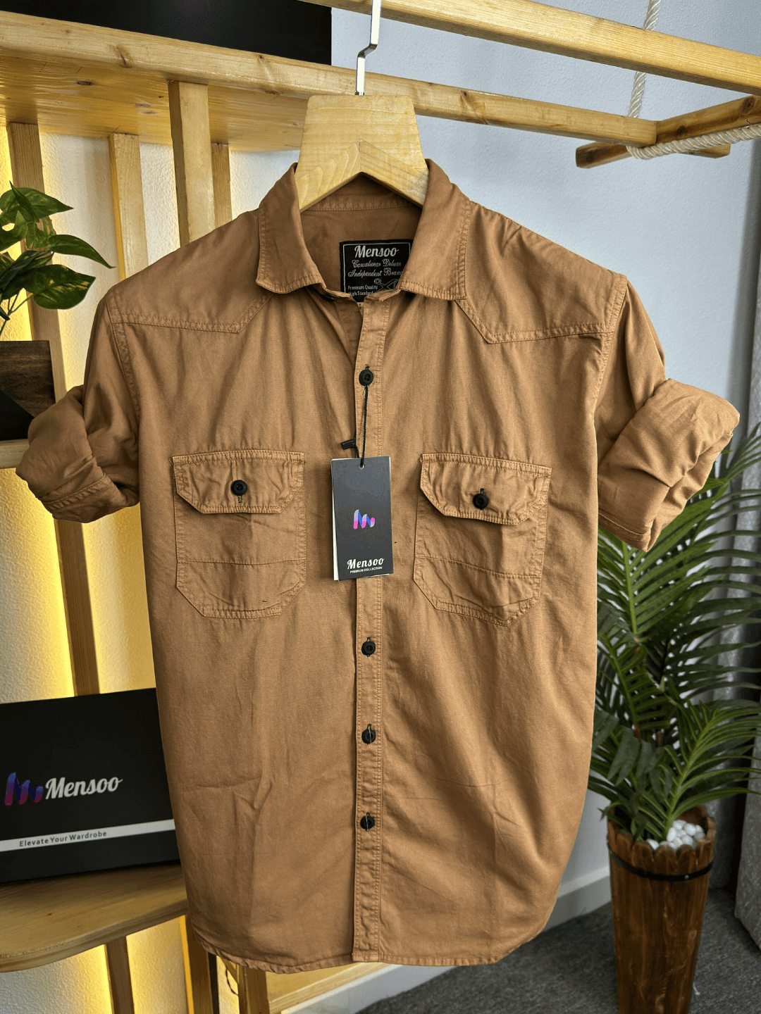 Double Pocket Denim Shirt Coffee