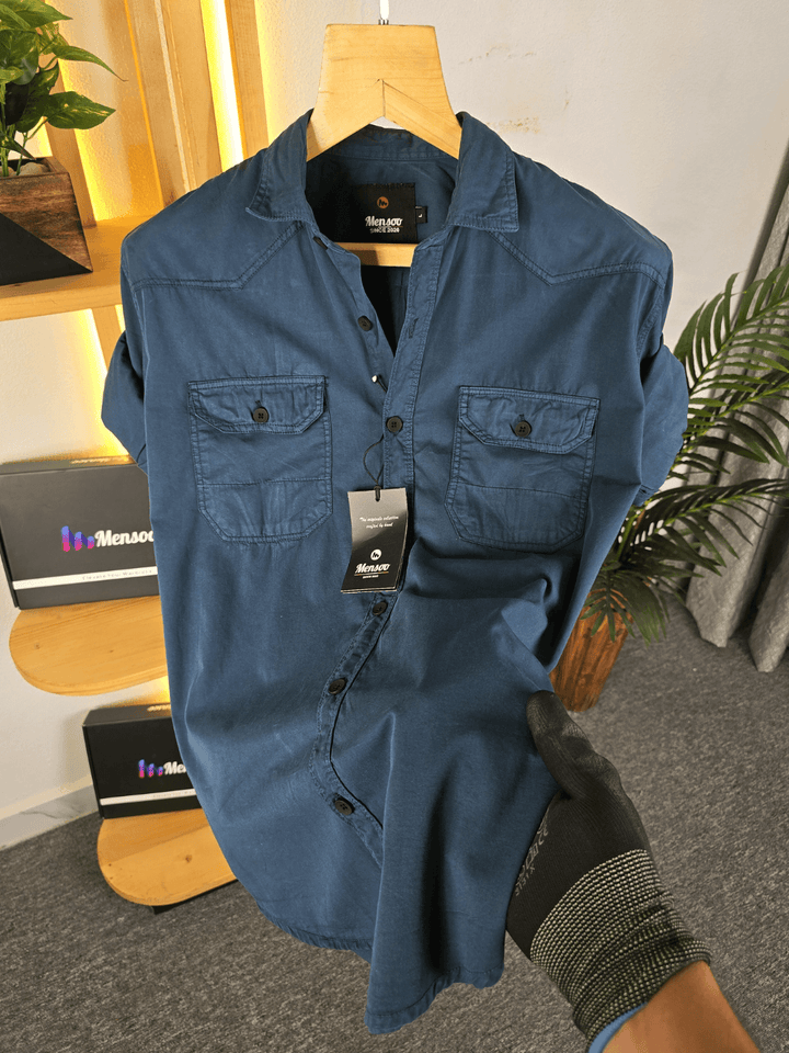 Double Pocket Denim Shirt Peacock