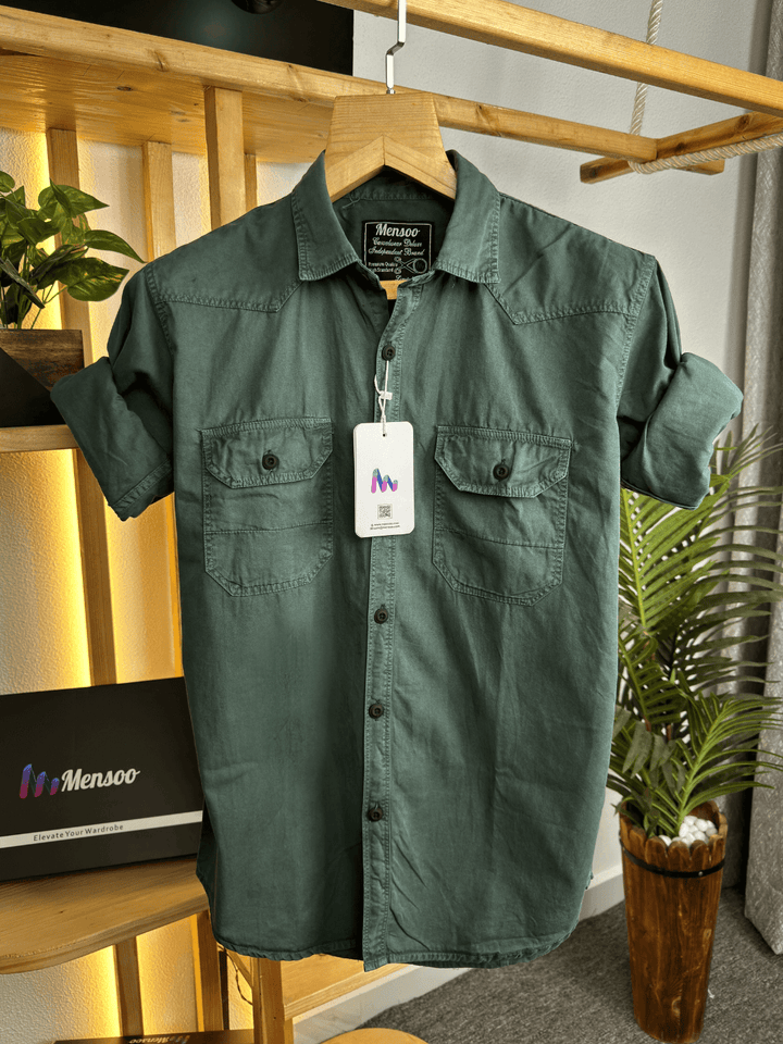 Double Pocket Denim Shirt Dark Olive