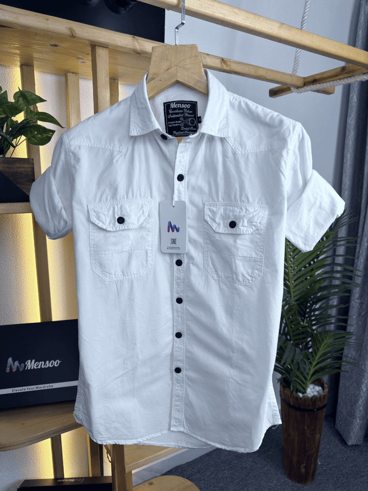 Double Pocket Denim Shirt White