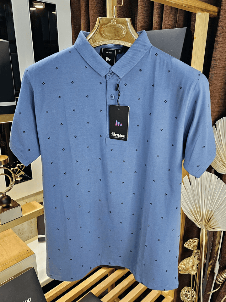 Printed Collar T Shirt Blue