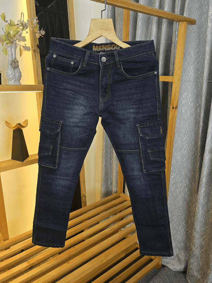 Double Pocket Cargo Jeans Blue Wash