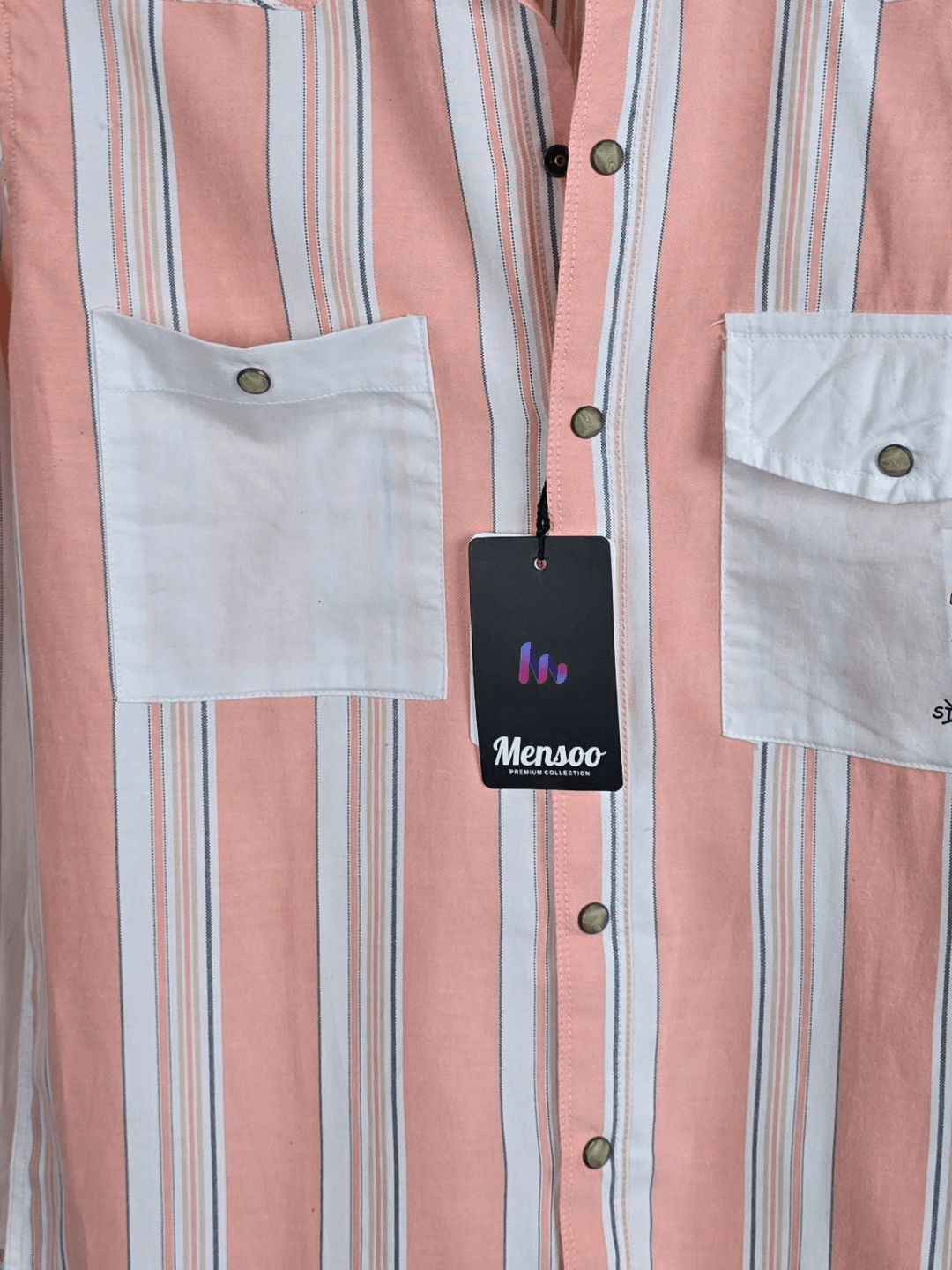 Stripe Double Pocket Shirt Pink