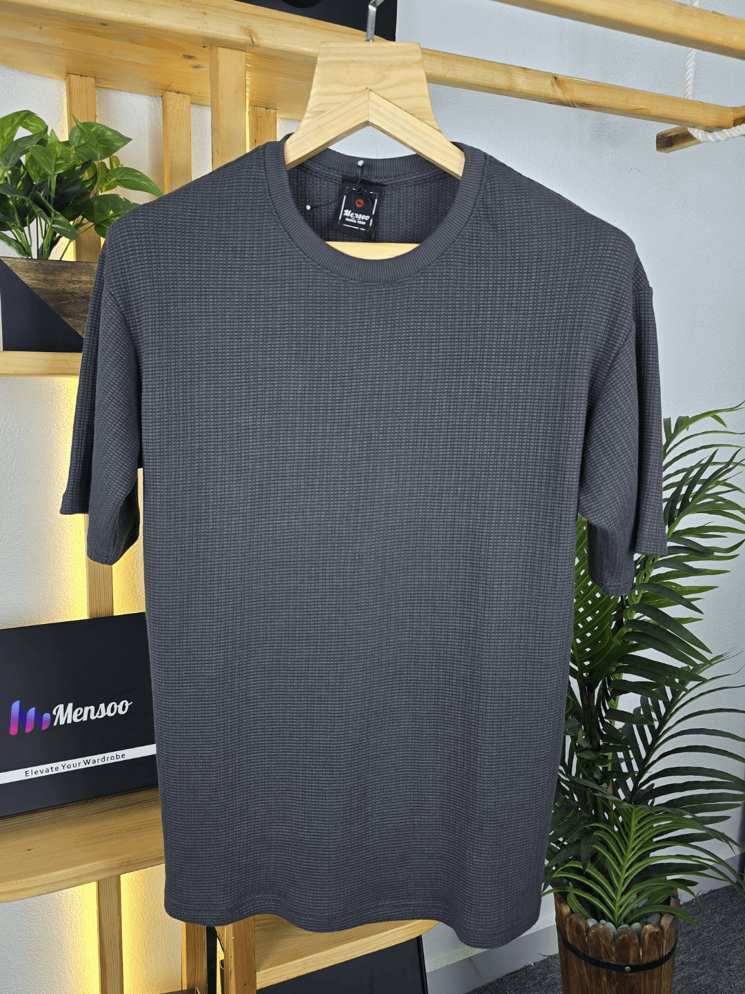 Mensoo Waffle Round Neck T Shirt Dark Grey