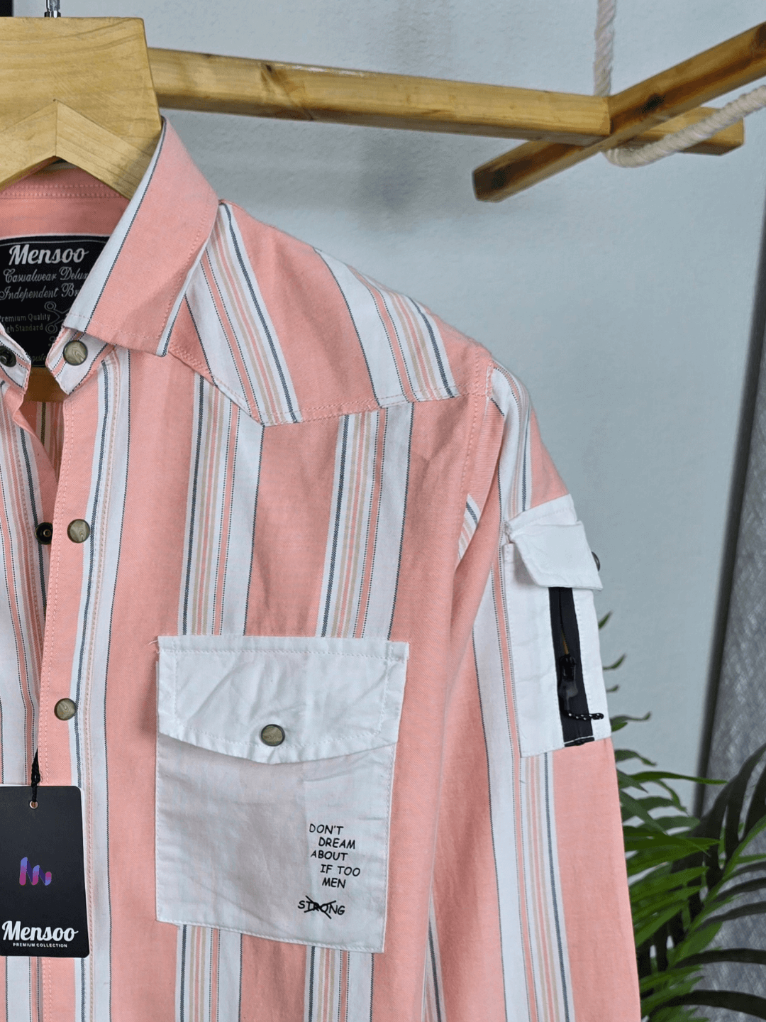 Stripe Double Pocket Shirt Pink